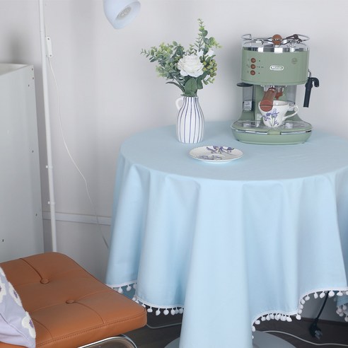 DFMEI 한국식 순색 큐티 방울 블루 테이블보 기숙사 테이블 티 테이블 덮개 장식보, 색깔1, {"크기":"90*140cm"}