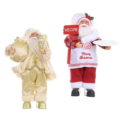 2 Pcs 산타 클로스 인형 메리 크리스마스 트리 매달려 장식, 레드+골든, 플라스틱