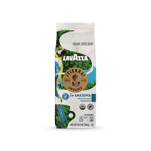 Lavazza ¡Tierra 유기농 아마조니아 홀 빈 커피 미디엄 로스트 300g10.5온스 백 플로럴 노트의 정통 이탈리아식 이탈리아에서 블렌딩 및 로스팅 균형 잡히고, Floral Notes, 6개, 300g