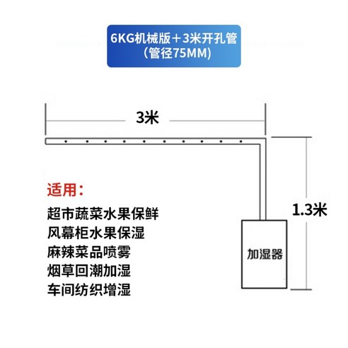 Yunxi 산업용 가습기 대형 안개 볼륨 상업용 야채 보존 섬유 작업장 공장 분무기, 6KG 기계식 버전 + 3m 개방형 파이프