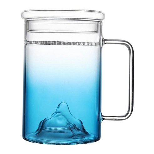 CY SHOP 유리 차 컵 뚜껑 유리 컵 여행 찻잔 물, 블루