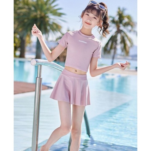 아이짱 여아 수영복 크롭탑 치마바지 투피스 어린이