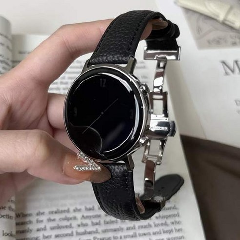 [용꼬리용용] 갤럭시워치 레더 메탈 버클 스트랩, 22mm, 블랙