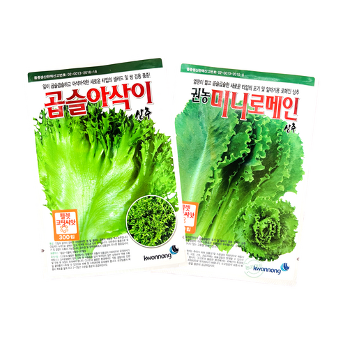 [농사마트] 상추 씨앗 2종 곱슬아삭이 + 미니로메인 코팅종자 각 300립 아삭이 로메인상추 권농종묘 - 채소씨앗 | 쿠팡