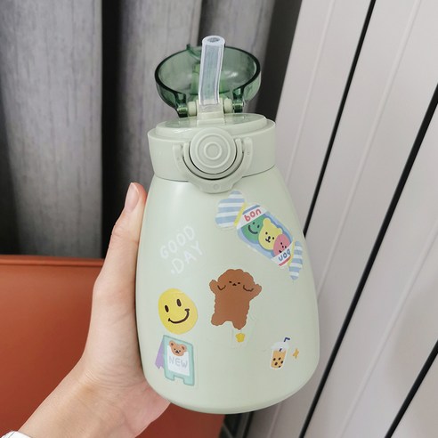 smy보온병 컵 대용량 큰 배꼽 컵 여성 학생 휴대용 주전자 귀여운 Ins 컵, 색깔15, {"크기":"하나"}