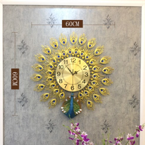 INEFF 공작 벽시계 거실 장식하다 벽 시계 60*60CM, 황금 깃털
