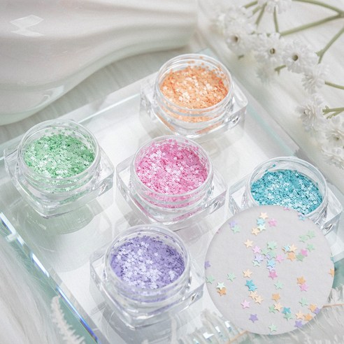 네일은재료빨 초미니 1mm 쪼꼬미 글리터, 1개, 파스텔 쪼꼬미 별 글리터 5종세트