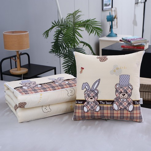 베개 이불 겸용 40*40cm 쿠션 낮잠 담요, 체크곰