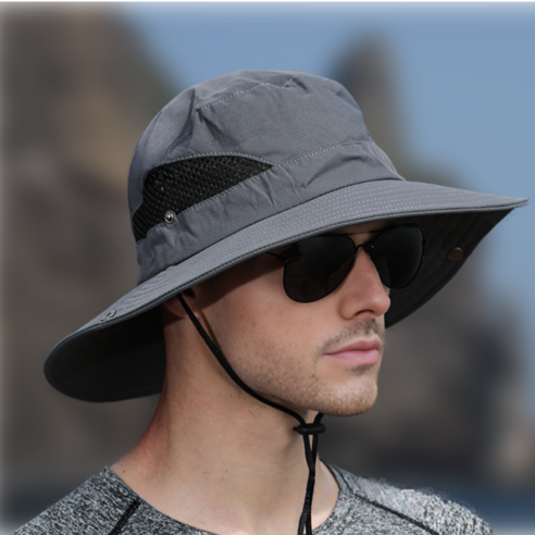 에이롭 햇빛차단 등산 대두 낚시 캠핑 모자 벙거지, 1p, 그레이