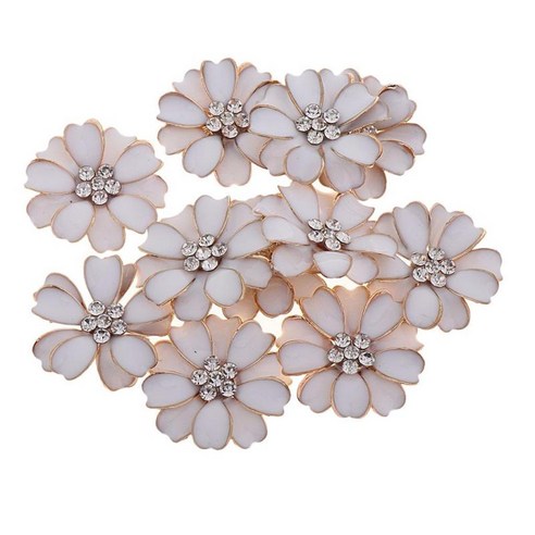 10pcs 진주 라인 석 꽃 단추 플랫 백 장식 공예 장식 바느질 공예 장식품-웨딩 파티 장식, 화이트 라인 석, 합금