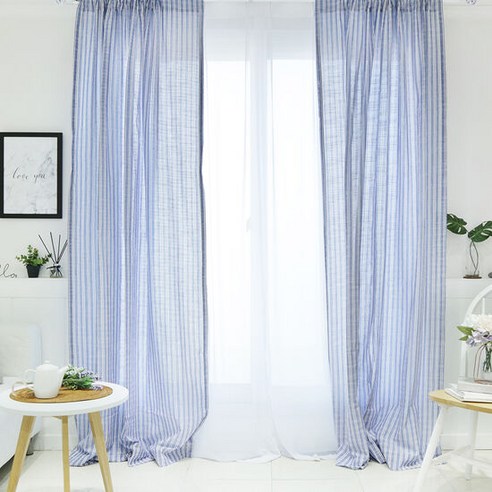 까사베르데 선염면 세레니티 스트라이프 커튼: 푸른 꿈결이 스며드는 공간 스트라이프커튼