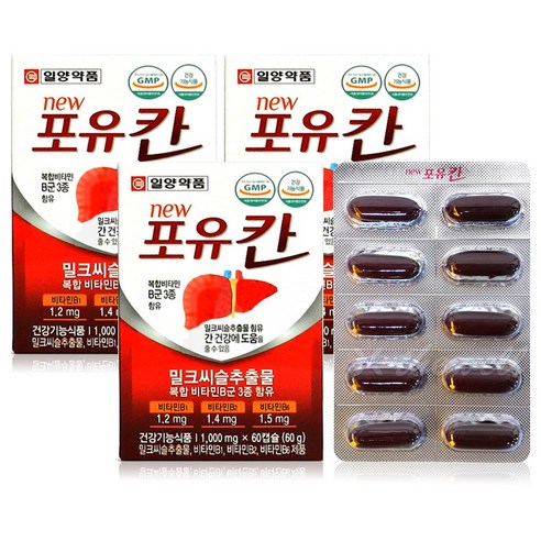 일양약품 간건강기능식품 밀크씨슬 포유칸 180캡슐, 3개, 60g, 1000mg X 60캡슐 X 3 (6개월분)