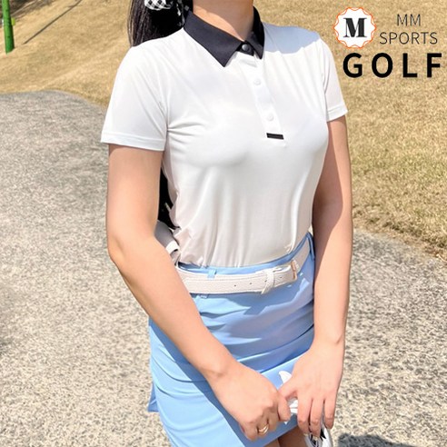 여성 여름 국내생산 포인트 카라 골프 반팔 티셔츠 골프웨어