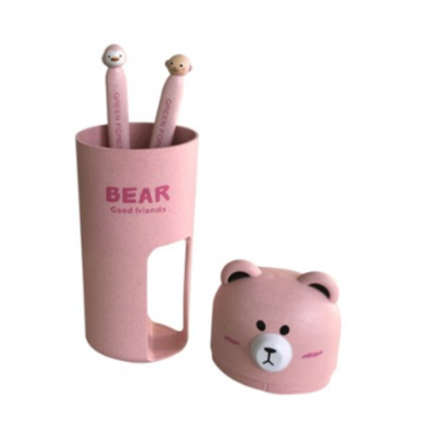 더에르고 곰돌칫솔보관세트, 핑크, 1세트