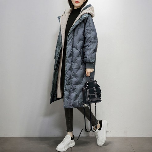 새로운 다운 자켓 여성 중반 두꺼운 한국어 스타일 느슨한 패션 화이트 오리 여성 겨울 코트 유행
