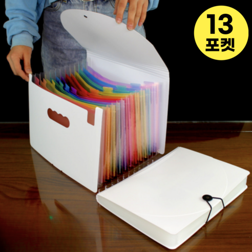 데이모노 프로 아코디언 도큐먼트 파일, 커버형, 13포켓, 화이트+무지개
