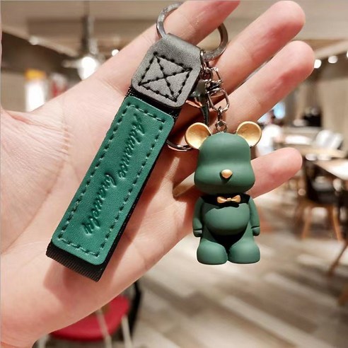 크리스탈 넥타이 곰 열쇠고리 만화 폭력곰 열쇠 장신구 책가방 액세서리 창의 아크릴 열쇠고리, B 라인 그린, 6cm