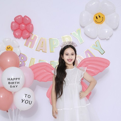 [피앤비유니티] 생일포토존 풍선세트 22종, 06)포토존세트-나비날개데이지스탠드세트-핑크