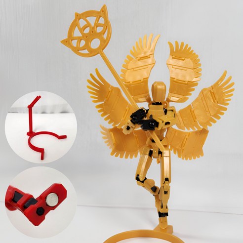 [착착붙는] 아느캐 DIY 3D 날개달린 관절피규어 액션피규어 조립블록, 골드블랙, 1개
