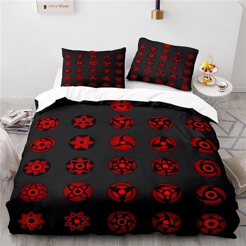 라클라우드침대 일본 애니메이션 Sharingan 인쇄 이불 커버 세트 Pillowcase 아카 츠 키 레드 클라우드 로고 침구 싱글 더블 퀸 킹 사이즈, [09] 135x200cm, [07] 7