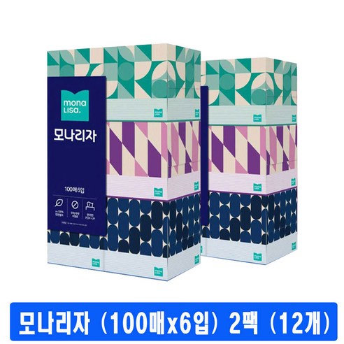 모나리자 정사각티슈 100매x6입 2팩 미용티슈, 6개입, 2개 - 갑티슈/미용티슈 | 쿠팡