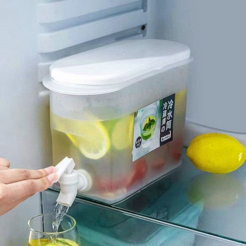 식사 일반 냉장고 냉주전자 .L 일본식 냉주전자 대용량 플라스틱 냉수 물통 첨부 수도꼭지 가정용 내열 고온 냉장고 음료 주스 저그 냉주전자 [수도꼭지 첨부], default