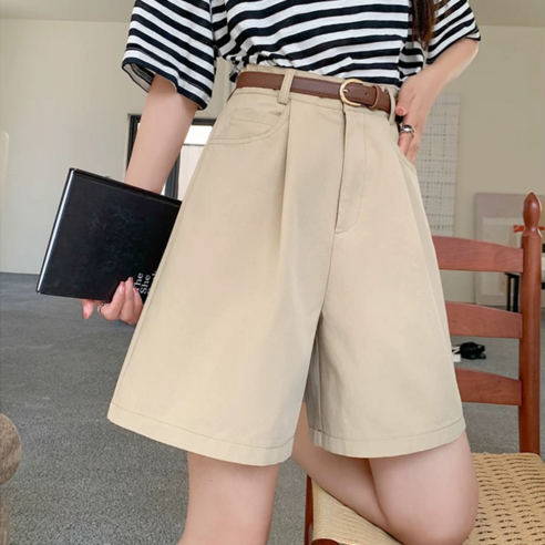 로젤라 여성 벨트 반바지 캐주얼 반바지 빅사이즈 A라인 와이드 팬츠