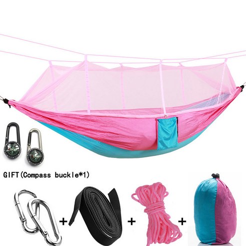 [SW] 캠핑용/정원 해먹 및 모기장 야외 가구 1-2 인용 휴대용 걸이식 침대 강도 낙하산 패브릭 수면 스윙, 하나, Pink Blue
