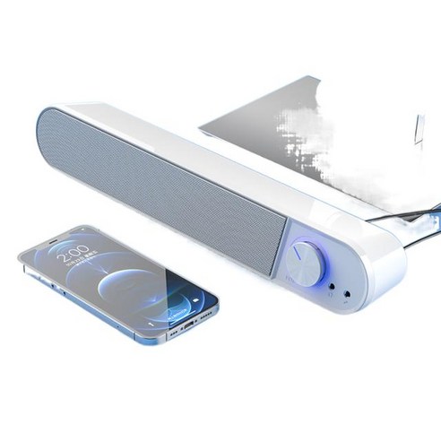Sunlink 컴퓨터 사운드 바 유선 블루투스 4D베이스 서라운드 홈 시어터 서브우퍼 스피커 마이크 이어폰 잭, white, Bluetooth