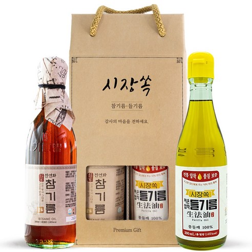 시장쏙 전연화 참기름 골드 350ml + 저온압착 들기름 350ml 명절 프리미엄 선물세트 1호, 1세트