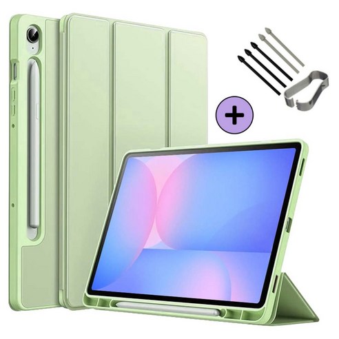 갤럭시탭 S10 FE 플러스 S펜슬 수납 케이스 북커버 아이친구, 라이트그린, 1개