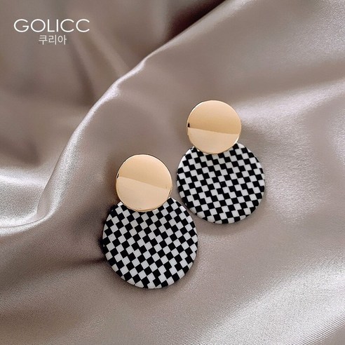 흑백 체스 판 체크 무늬 귀걸이 925 스털링 실버 귀걸이 유행 우아한 하이 엔드 귀걸이 2021 새로운 패션