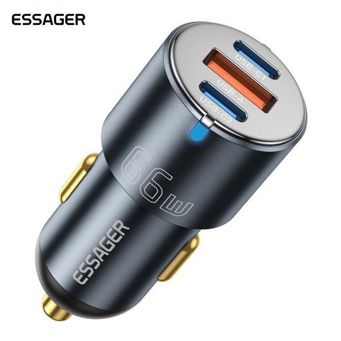 ESSAGER 옵티머스 프라임 66W C타입+USB-A 3포트 차량용 시거잭 초고속 충전기 3구, Free, Grey (A-005)
