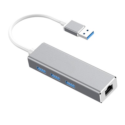 YSSHOP USB 3.0-이더넷 어댑터 3포트 USB 3.0 허브(10/100/1000 기가비트 이더넷 어댑터 지원 Windows 등), 그레이, 95.7x28x16.5mm, 알루미늄 합금