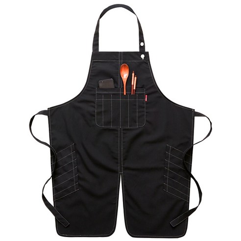 앞치마 남자 작업복 이발사 우유 다방 식당 종업원 여자 앞치마, 검정색, 성인 75cm