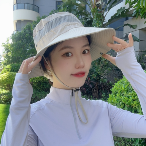 여성용 등산모자 경량 통기성 사파리 챙모자, 베이지