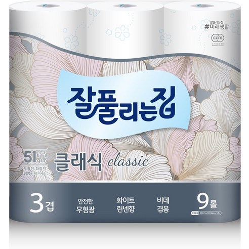   잘풀리는집 클래식 3겹 퀄팅 롤화장지 25 m, 9개입, 1개