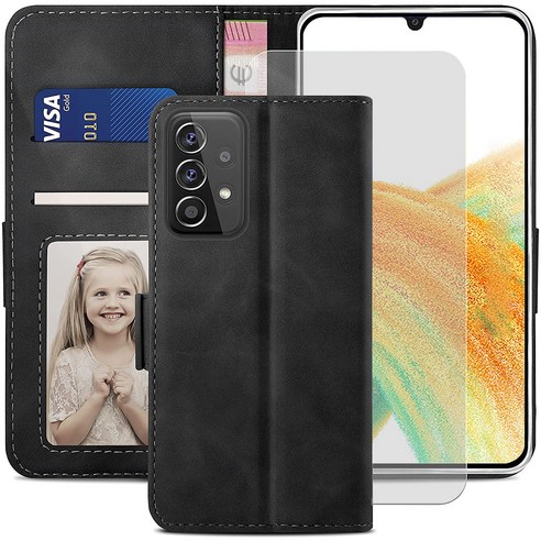 삼성 갤럭시 A33 5G 지갑형 카드수납 다이어리 휴대폰리 케이스 Galaxy A33 Leather wallet case 적용+지문인식 보호필름 풀세트