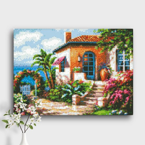 오늘의오브제 DIY 보석십자수 캔버스형 40x30cm, A2_10_평화로운 해변마을, 1개