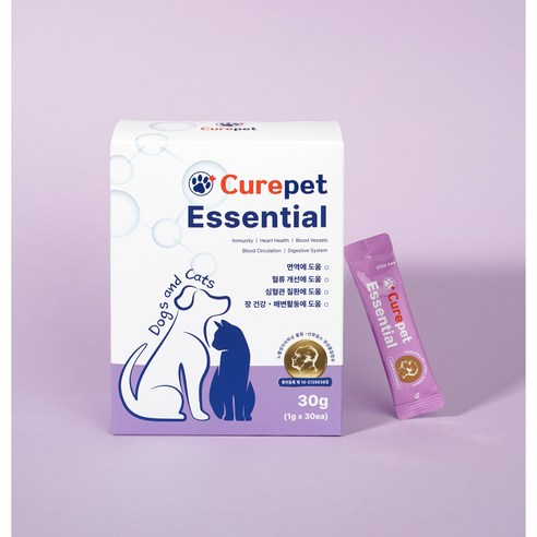 Curepet 큐어펫 에센셜 강아지 고양이 심장 혈관 심혈관 장건강 면역 산화질소 영양제, 심장/혈관/면역/장건강/소화기능 개선, 1개