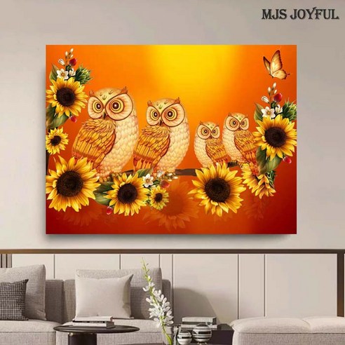 엠제이에스 명화그리기 50x40cm (캔버스형) DIY 유화 세트, KK05 - 황금부엉이 패밀리