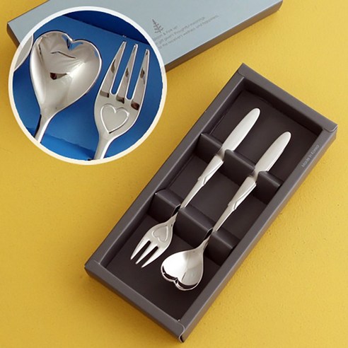 인스푼 티스푼포크 돌 결혼답례품, 엔젤하트 4P (포크2+티스푼2), 인쇄함 / 포장 (골드그린), 1세트