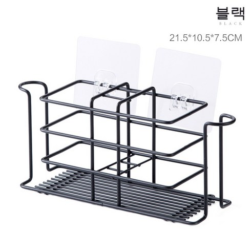철예칫솔 선반 화장실 펀칭 프리 가글컵 수납대 창의벽걸이 치구걸이 칫솔대, {"색상 분류":"블랙"}