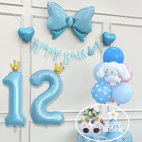 연지마켓 쿠로미 마이멜로디 키티 시나모롤 산리오 생일풍선 파티세트, 시나모롤 블루세트12