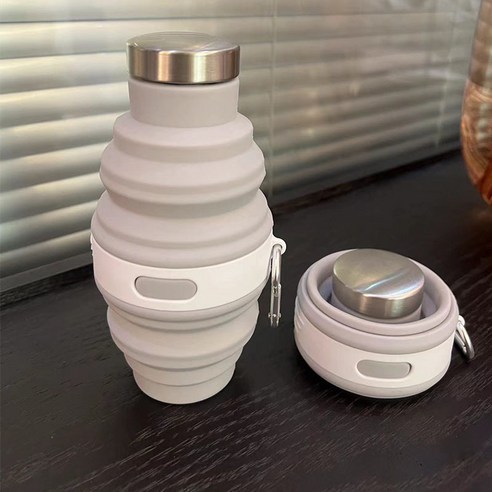 모시루 폴딩 스포츠물병 접이식 실리콘 등산 물병 여행용 텀블러, 그레이, 1개, 475ml