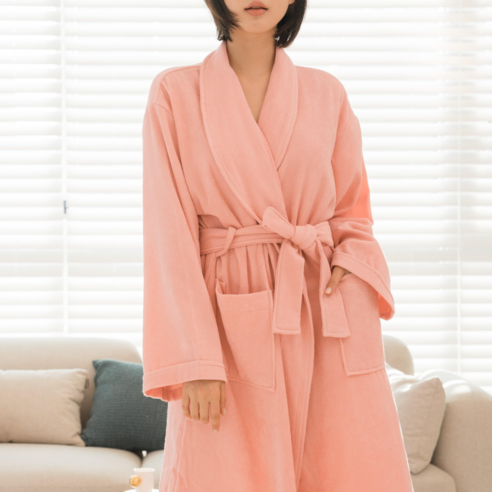 프리미엄 브이로그 샤워가운 40수 4col M L 남자 여성 커플 목욕가운, 피치핑크[M]