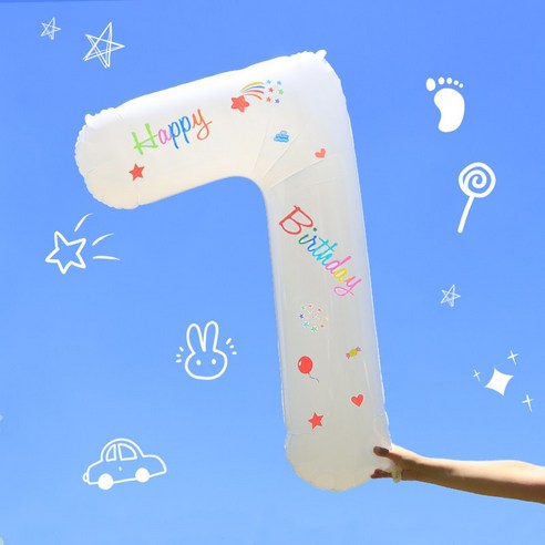 연지마켓 숫자 은박 풍선 대형, 화이트 7 (스티커포함)