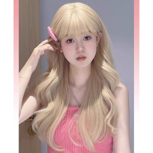애아리컨 일자 앞머리 통가발 롱 전체가발, 1개, 골드파마핸머리