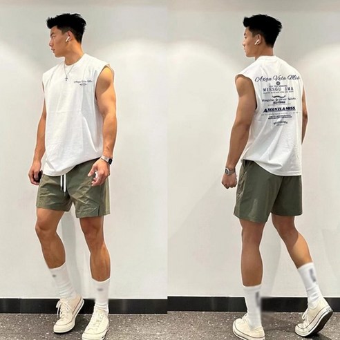 AOKADA 머슬핏 민소매 티셔츠 남자 라운드 오버핏 헬스 운동 기능성 드라이 나시티