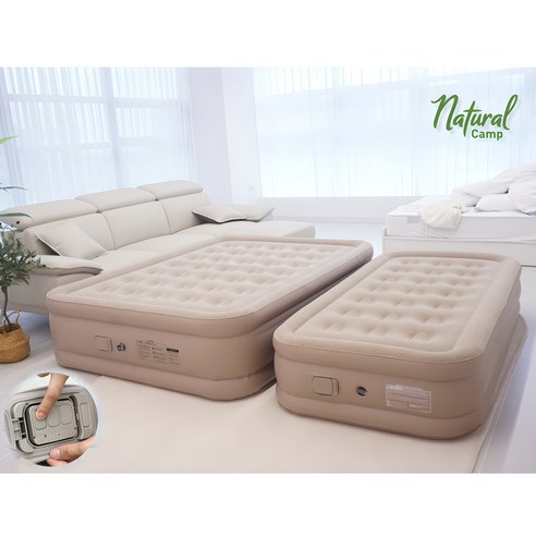 25년 네츄럴캠프 프리미엄 FABRIC 에어매트 5세대 전면 올패브릭 40cm 내장형 자동펌프 (바람빠짐 모양변경 고무냄새 개선), 베이지